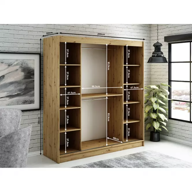 Šatní skříň Halifax Y 200 dub Artisan/černá,4