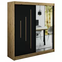 Šatní skříň Halifax Y2 200 dub Artisan/černá/zrcadlo