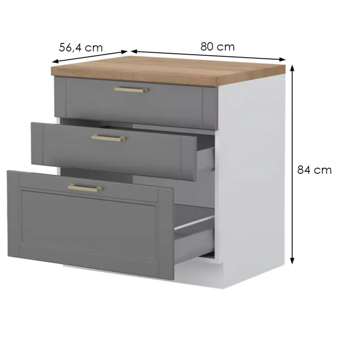 Kuchyňská Skříňka Tara R-80-3mbox/4 3s graphite mat,2