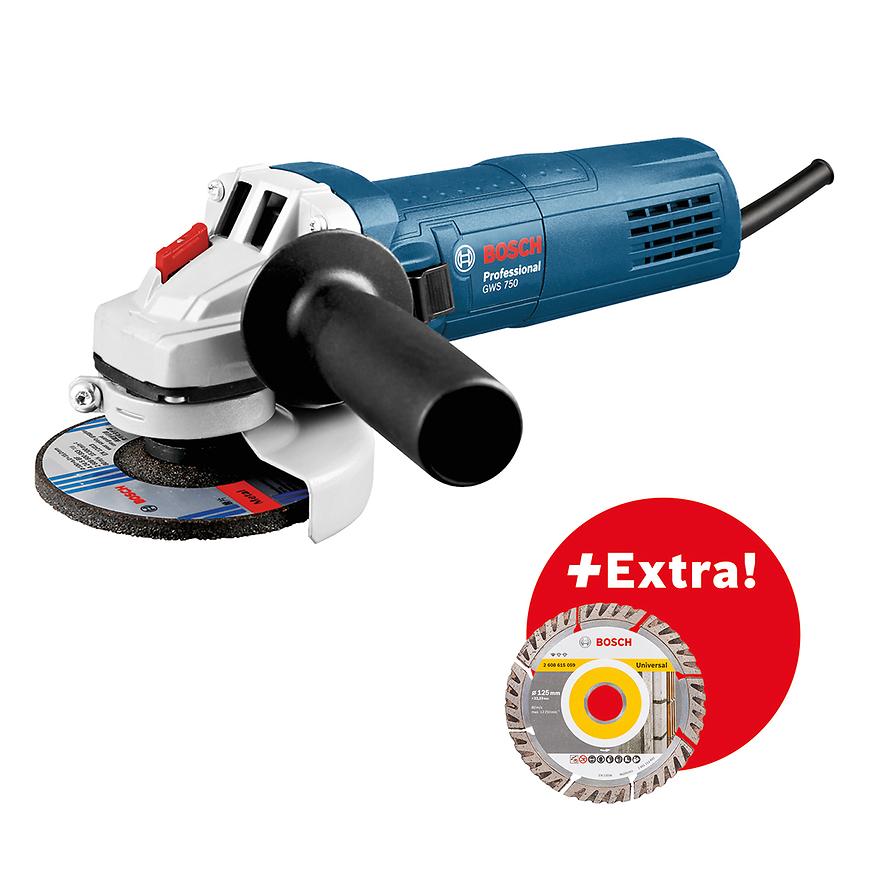 BOSCH GWS 750-125 + DIA řezný kotouč (akce)