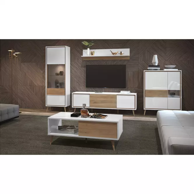 Vitrína Vida V1S pacific walnut/crystal white,4