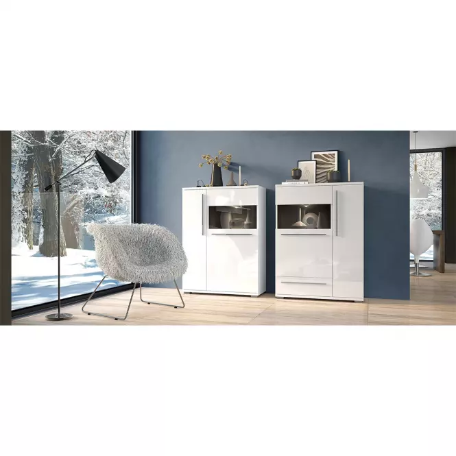 Vitrína Piano V90-2KSV/PN-70/KA/70 crystal white