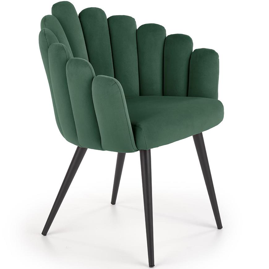 Levně Židle K410 látka velvet/kov tmavě zelená