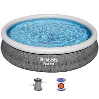 Samonosný bazén šedý rattan 3,66x0,76 m s filtrací 57445