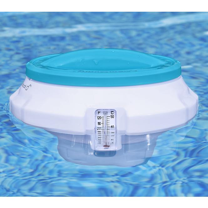 Plovák FLOWCLEAR - bezpečnostní dávkovač chloru s bazénovým teploměrem, 58701