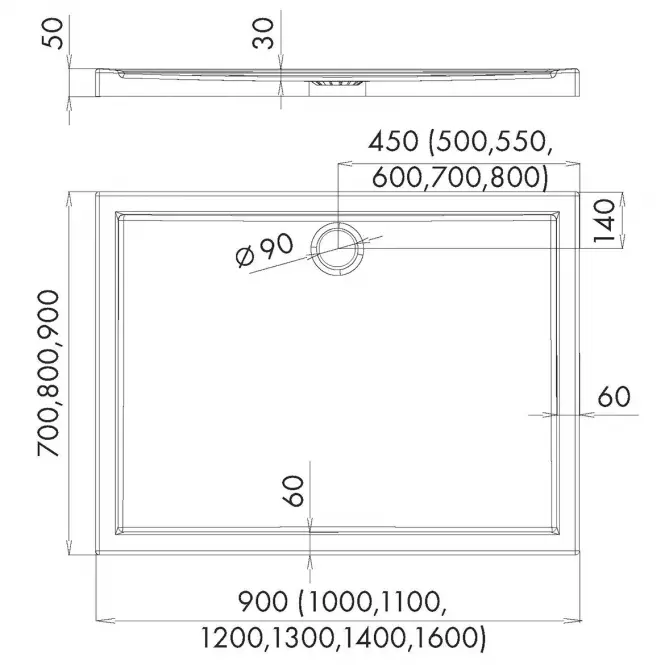 Vanička obdélníková90x120x5 Espera AQM267