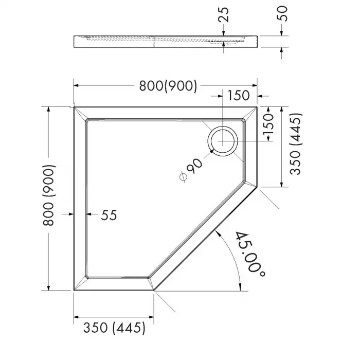 Vanička pětiúhelníkový 80x80x5 Espera AQM2397,2