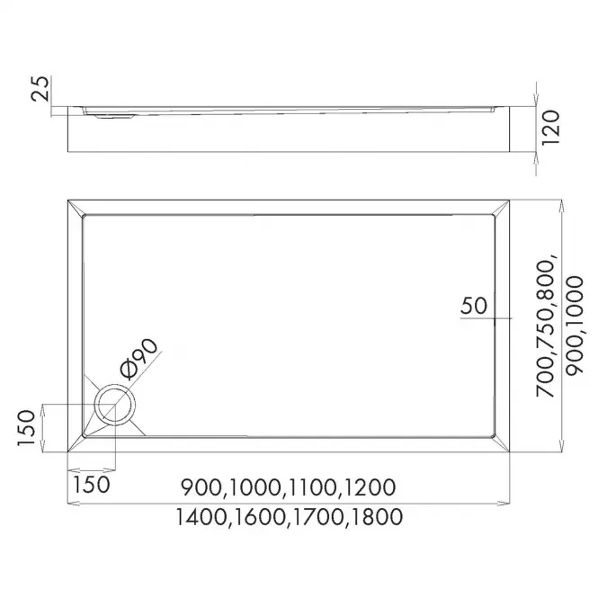 Vanička obdélníková 80x100x12 Espera Plus AQM4636,2