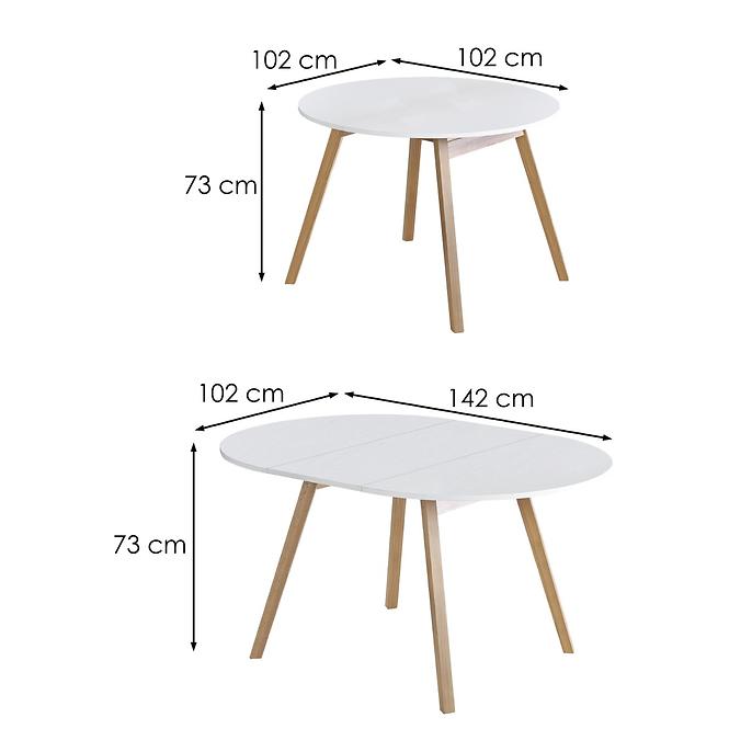 Stůl Ruben 102/142 deska/dřevo– Bílý Mat/Dub Midowy