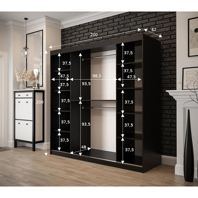 Skříň Old Wood T1 200 Černá/Old Style/Lustro,4