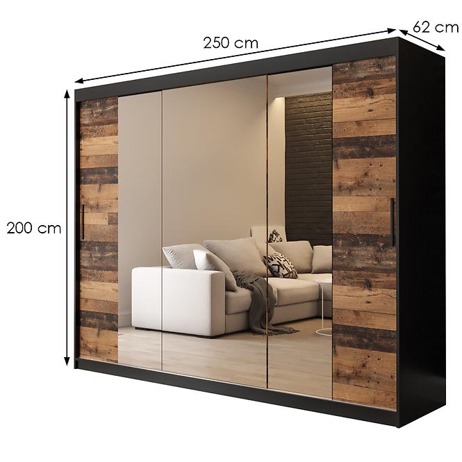 Skříň Old Wood T2 250 Černá/Old Style/Lustro,2