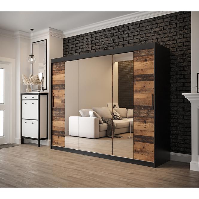 Skříň Old Wood T2 250 Černá/Old Style/Lustro,6