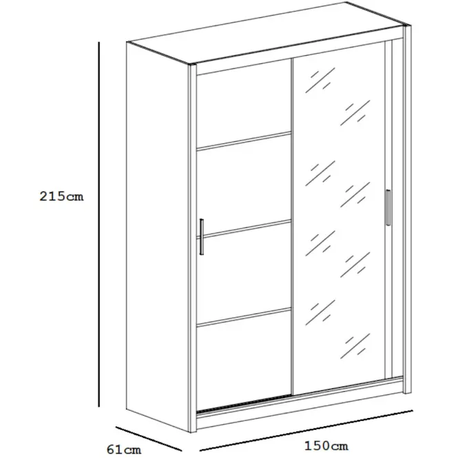 Šatní skříň Vista 150cm Bílá/Zrcadlo,3