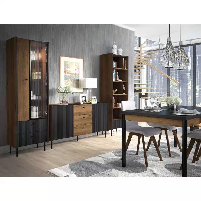 Regál Prestigo P10 1S ořech war/san seb/černá mat,3