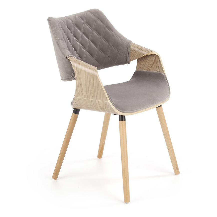 Židle K396 dřevo/samet světlý dub/šedá 56x55x77 Obrázek