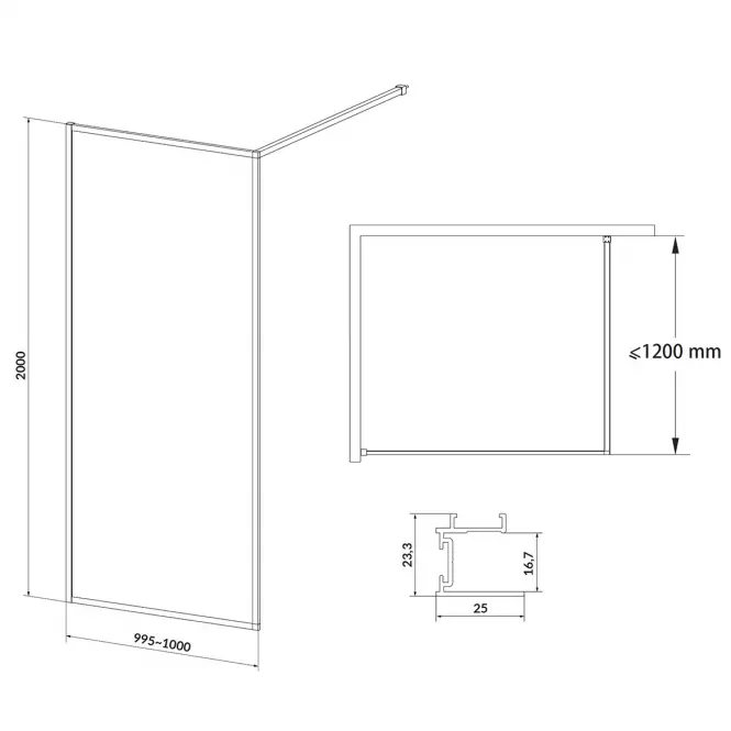 Sprchová zástěna WALK-IN Larga 100x200 chrom,2