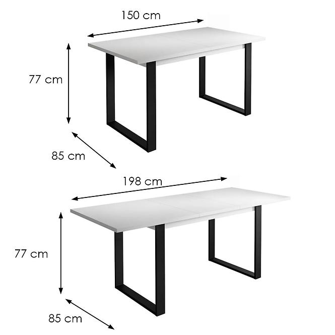 Stůl ST42 150x85+48 bílá nohy černé
