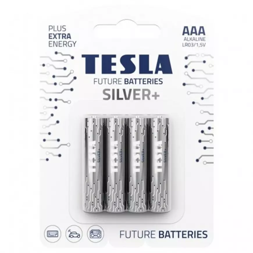 Alkalická tužková baterie AAA Tesla SILVER+ 4 ks, blistr