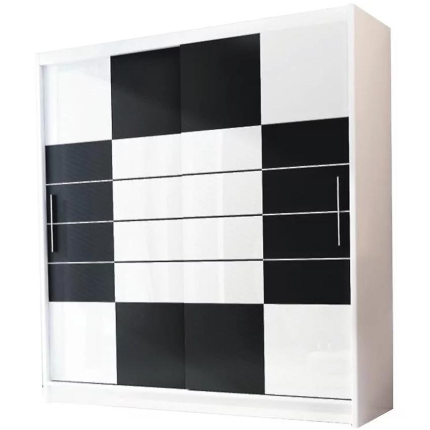 Skříň Aruba 203cm  Bílá/Černá/Bíle Sklo