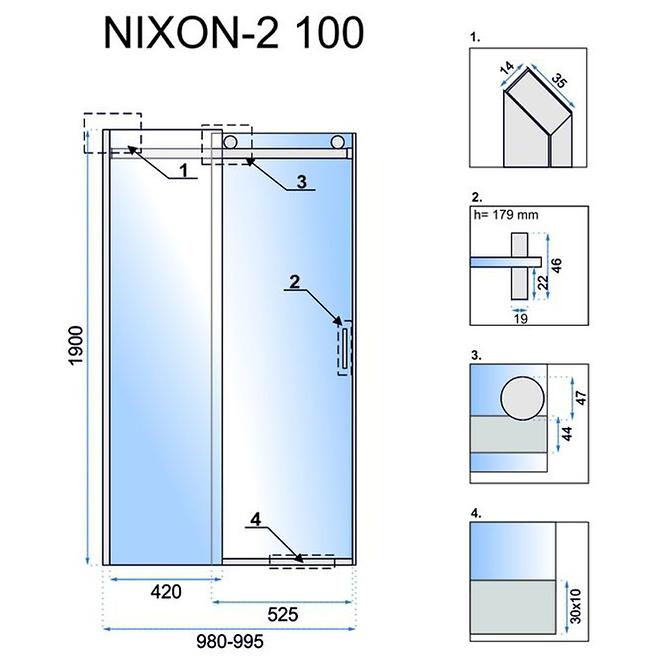 Sprchové dveře Nixon-2 100x190 levé chróm Rea K5012