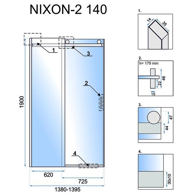 Sprchové dveře Nixon-2 140x190 pravé chróm Rea K5007