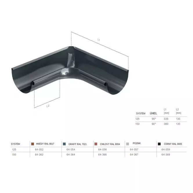 Roh pro okapový žlab vnější 64-357 ocel  150 mm Bryza pozink