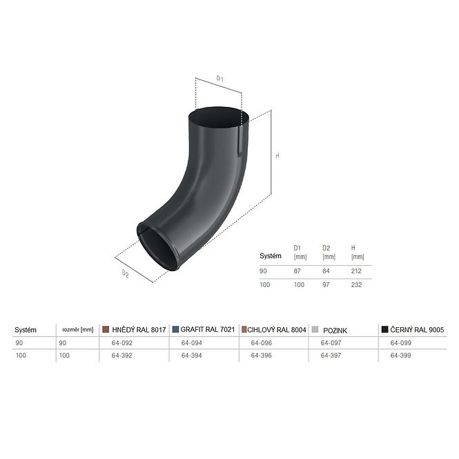 Výtokové koleno pro okapový svod 64-394 ocel 100 mm Bryza grafitová RAL 7021
