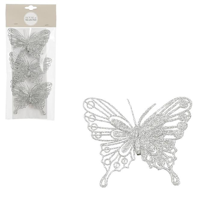 Motýl na klipu stříbrný 3 ks – 10x8cm