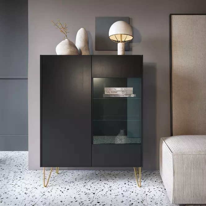Vitrína Harmony WT97 černá grafit/marmur black ,6