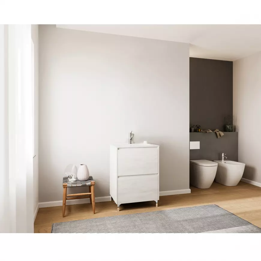 Skříňka s umyvadlem Lisbona 60 rovere bianco