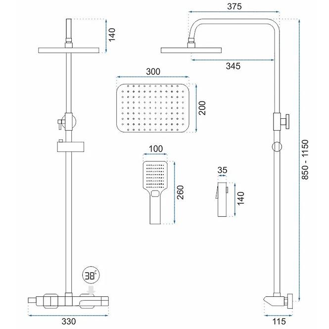 Sprchový set s termostatem REA ROB  P6627 černý