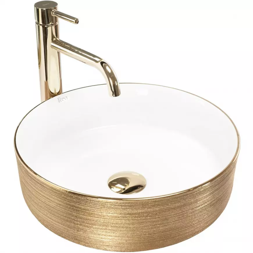 Umyvadlo na desku Sami Gold Brush/White