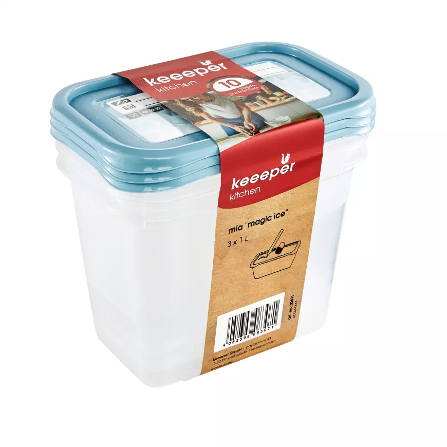 Sada 3ks obdélníkových dóz, modrá s potiskem 15,5x10,5x11,5 1 l