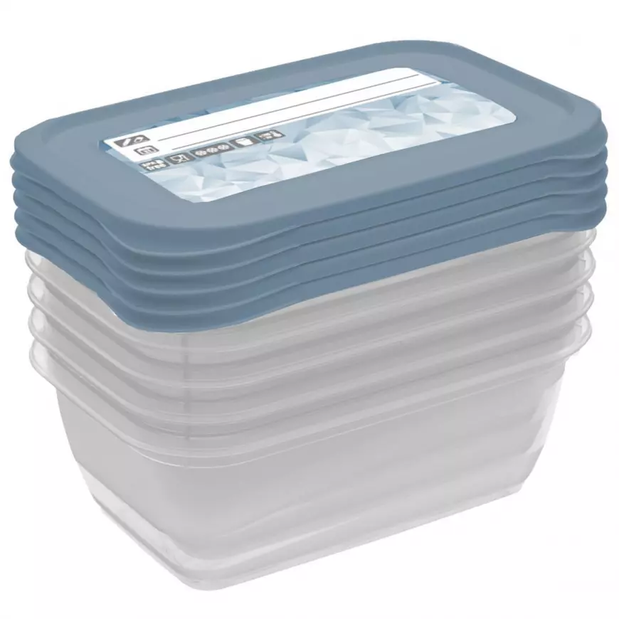 Sada 5ks obdélníkových dóz, modrá s potiskem 15,5x10,5x6 0,5 l
