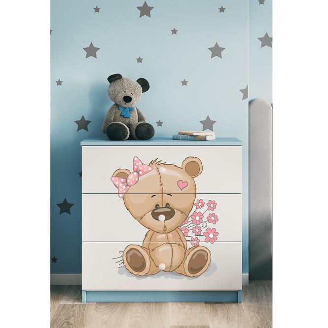 Dětská komoda Babydreams modrá - Medvídek s kytičkami