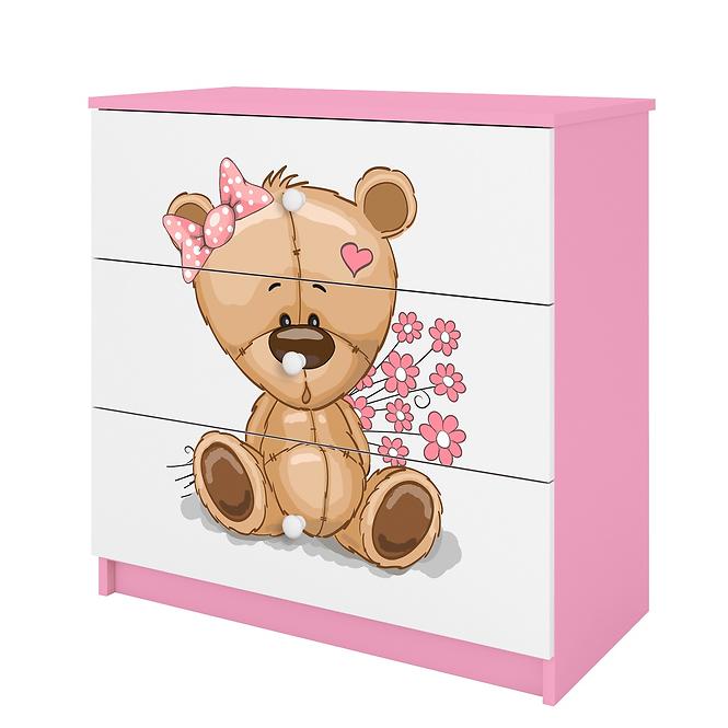 Dětská komoda Babydreams růžová - Medvídek s kytičkami