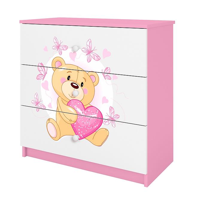 Dětská komoda Babydreams růžová - Medvídek s motýlky