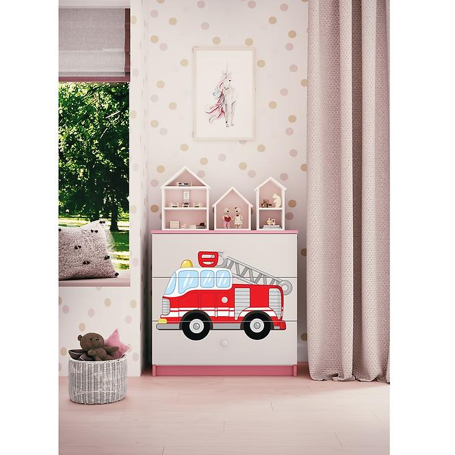 Dětská komoda Babydreams růžová - Hasičské auto