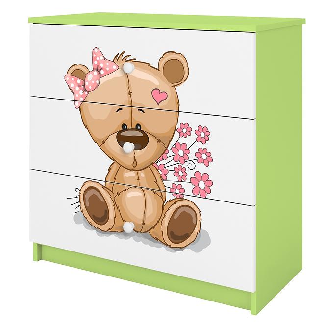 Dětská komoda Babydreams zelená - Medvídek s kytičkami