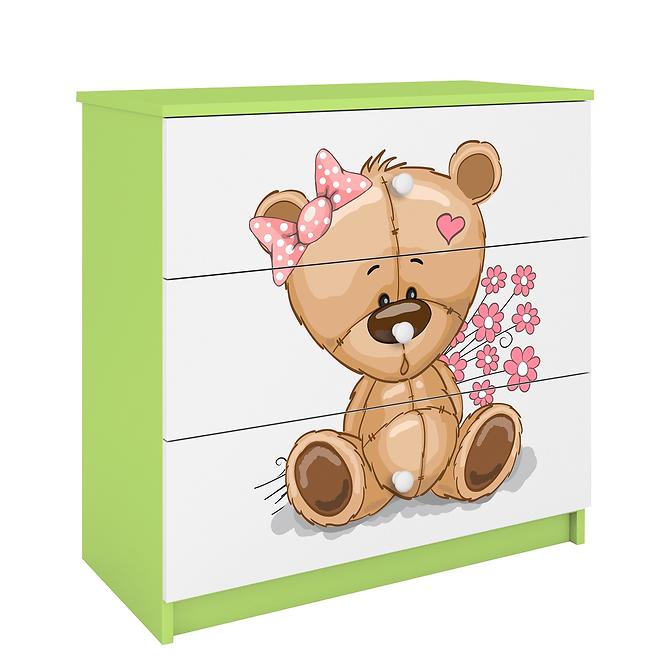 Dětská komoda Babydreams zelená - Medvídek s kytičkami