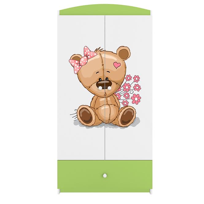 Skříň Babydreams zelená - Medvídek s kytičkami