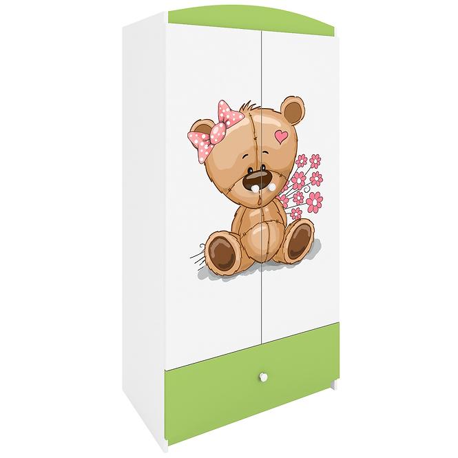 Skříň Babydreams zelená - Medvídek s kytičkami