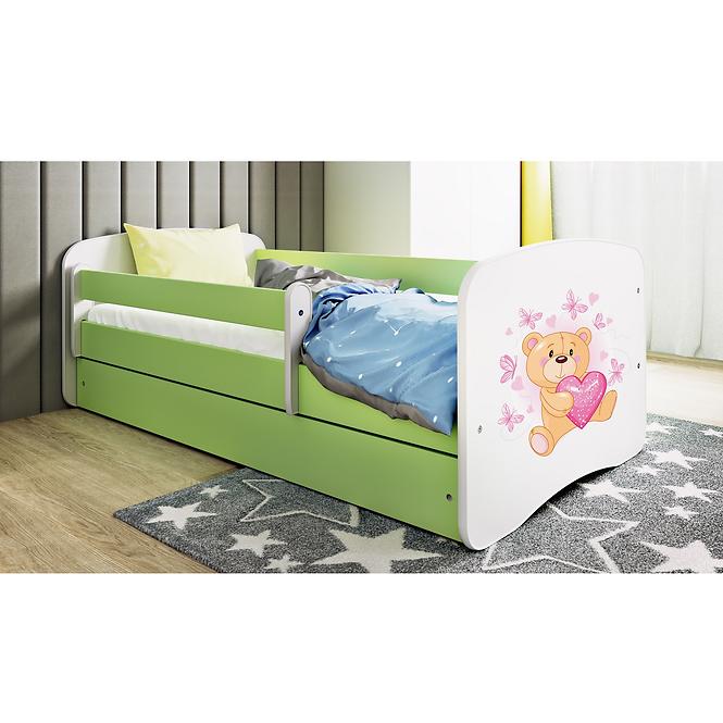Dětská postel Babydreams zelená 70x140 Medvídek s motýlky