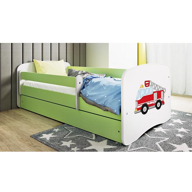 Dětská postel Babydreams zelená 70x140 Hasičské auto