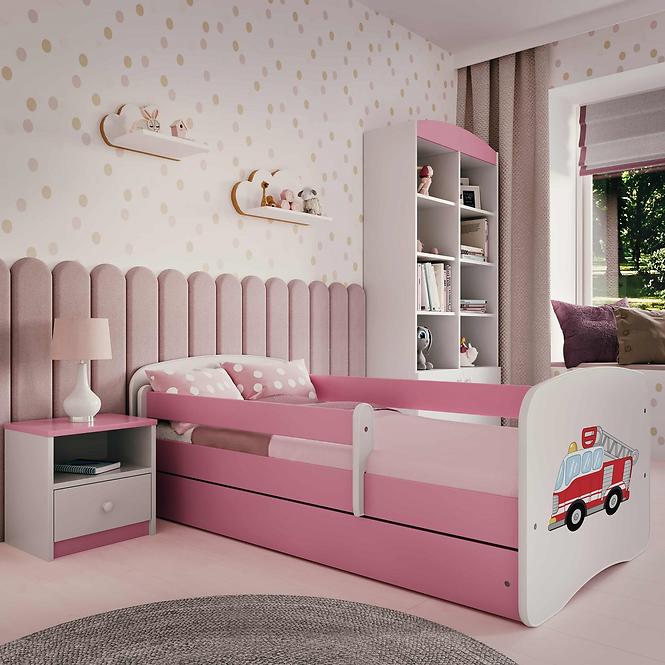 Dětská postel Babydreams růžová 80x160 Hasičské auto