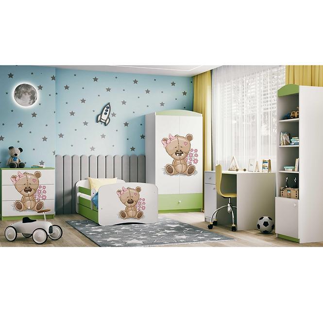 Dětská postel Babydreams zelená 80x160 Medvídek s kytičkami