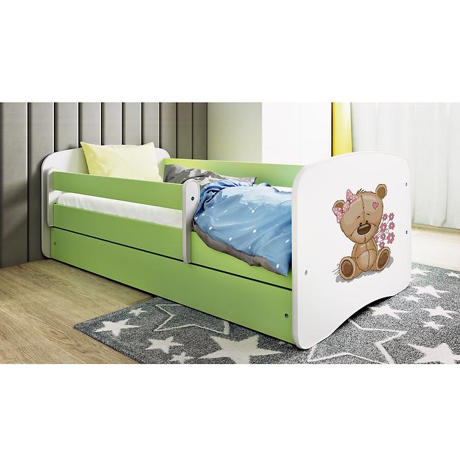 Dětská postel Babydreams zelená 80x160 Medvídek s kytičkami