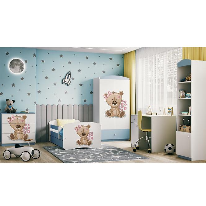Dětská postel Babydreams modrá 80x180 Medvídek s kytičkami
