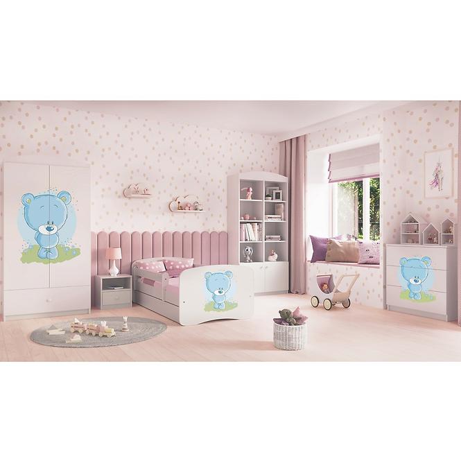 Dětská postel Babydreams+M bílá 80x160 Modrý medvídek