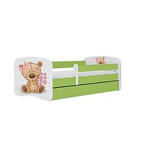 Dětská postel Babydreams+M zelená 80x180 Medvídek s kytičkami